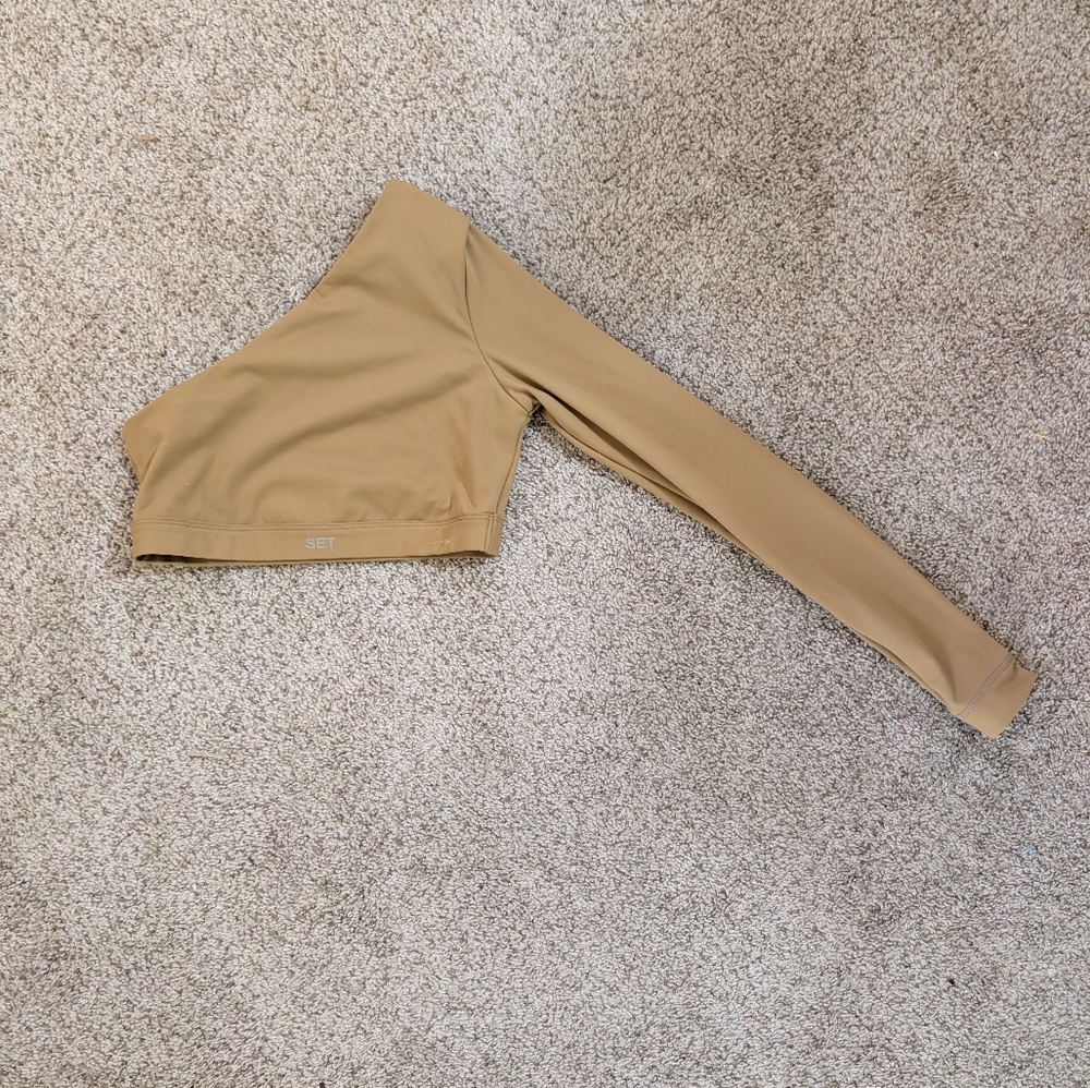 SET Active Tan One-Shoulder Crop Top Size S